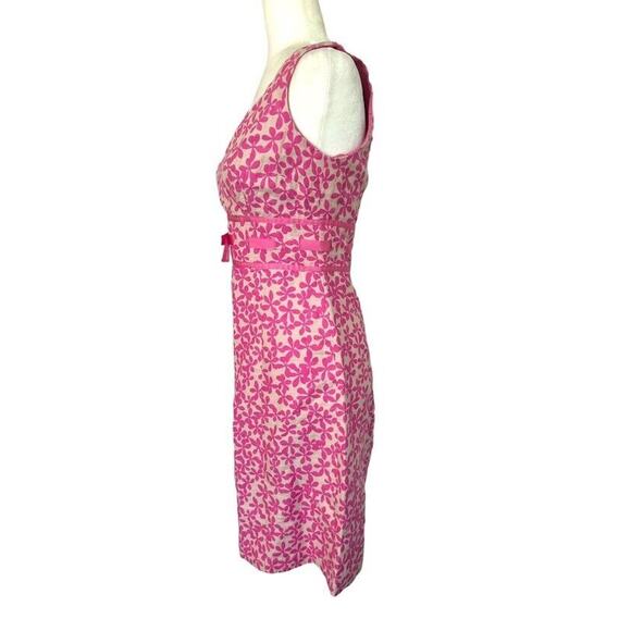 Maggy London Tea Dress 4 Floral Sleeveless Sheath Linen Pink Ribbon Bow - Picture 4 of 10